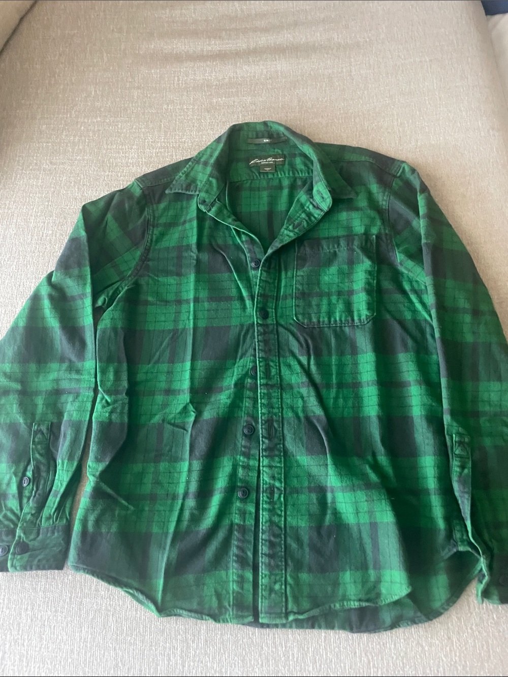 Eddie Bauer Green and Black Plaid Button-Down Shirt
